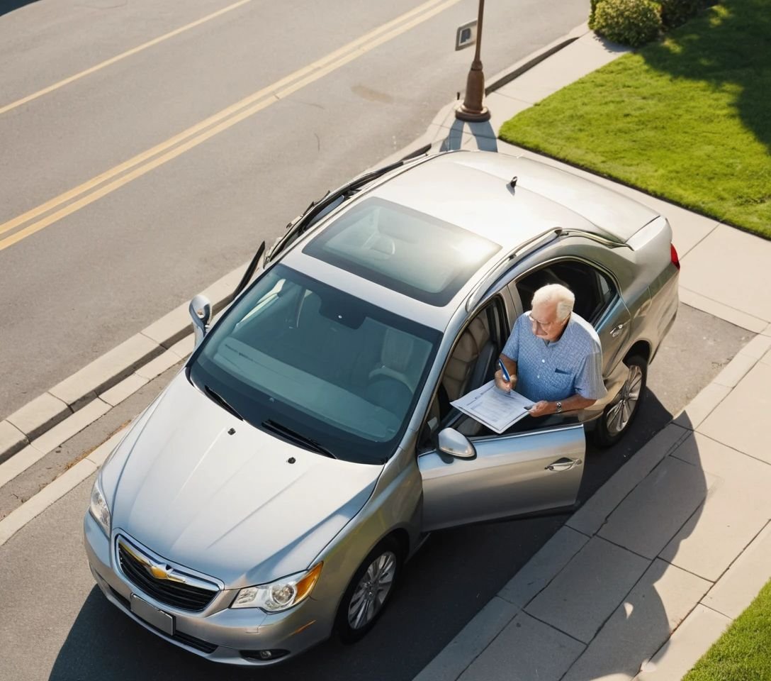 Vehicle X Coverage collision insurance comparison guide for seniors – driver reviewing policy paperwork.